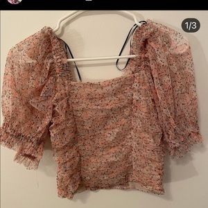 floral puff sleeve crop